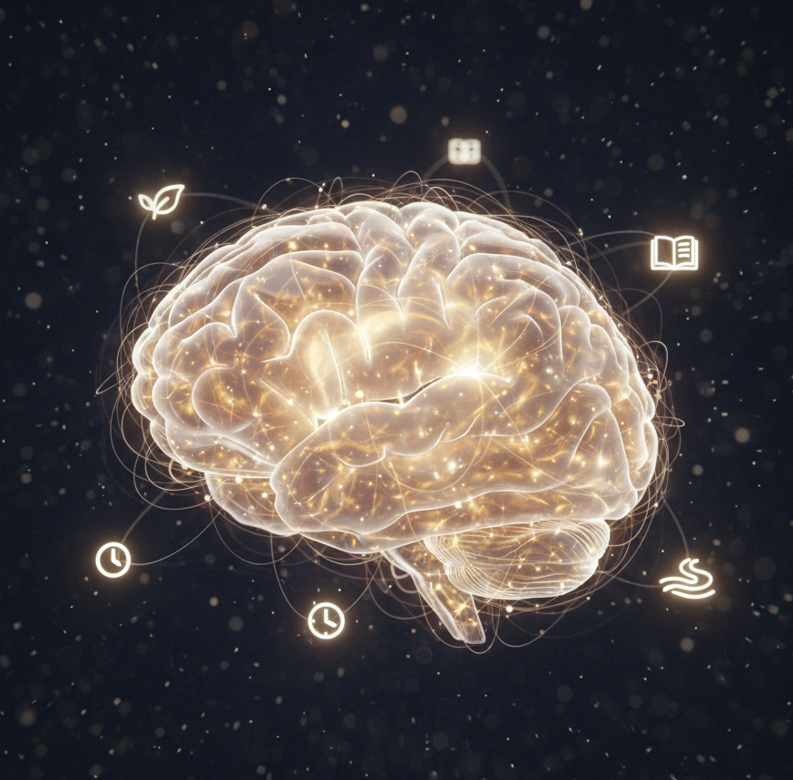 Illuminated brain illustration representing how sleep shapes mental wellbeing and cognitive health
